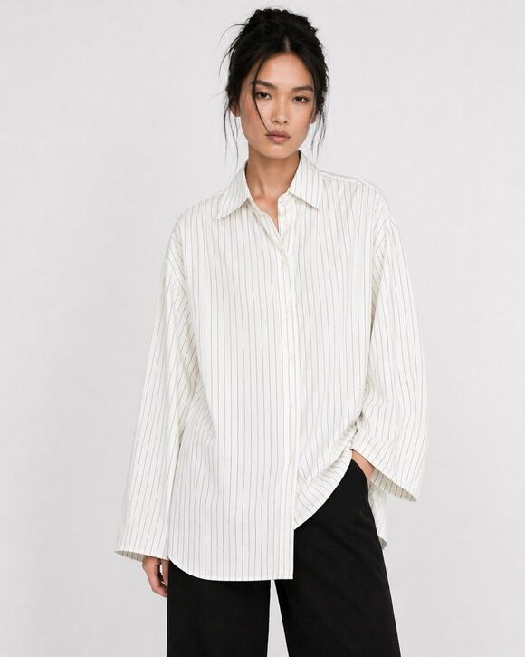 Lafayette 148 New York Tops - Lafayette 148 Tunic Blouse M/L White Stripe Button Down Lagenlook Artsy Modern